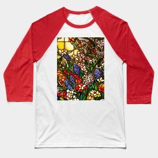 Stained Glass Colorful Wildflowers Baseball T-Shirt